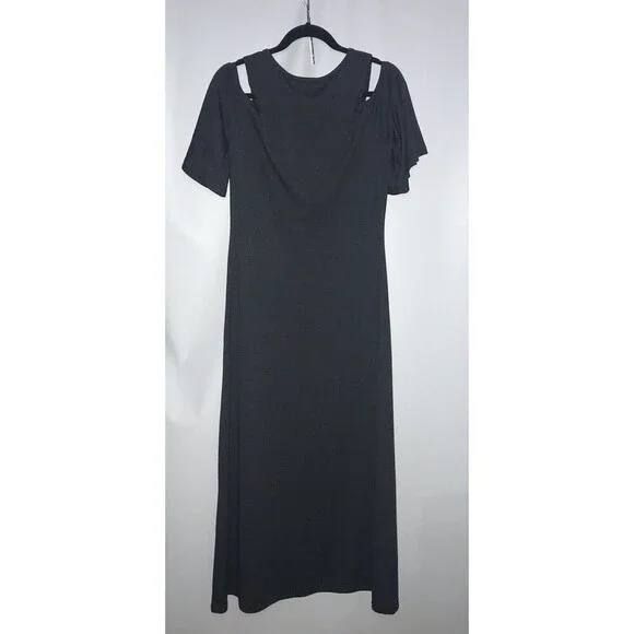 Umgee Dress cut-out shoulder Women's Large Grey Short Sleeve Long Maxi Knit - Picture 3 of 7